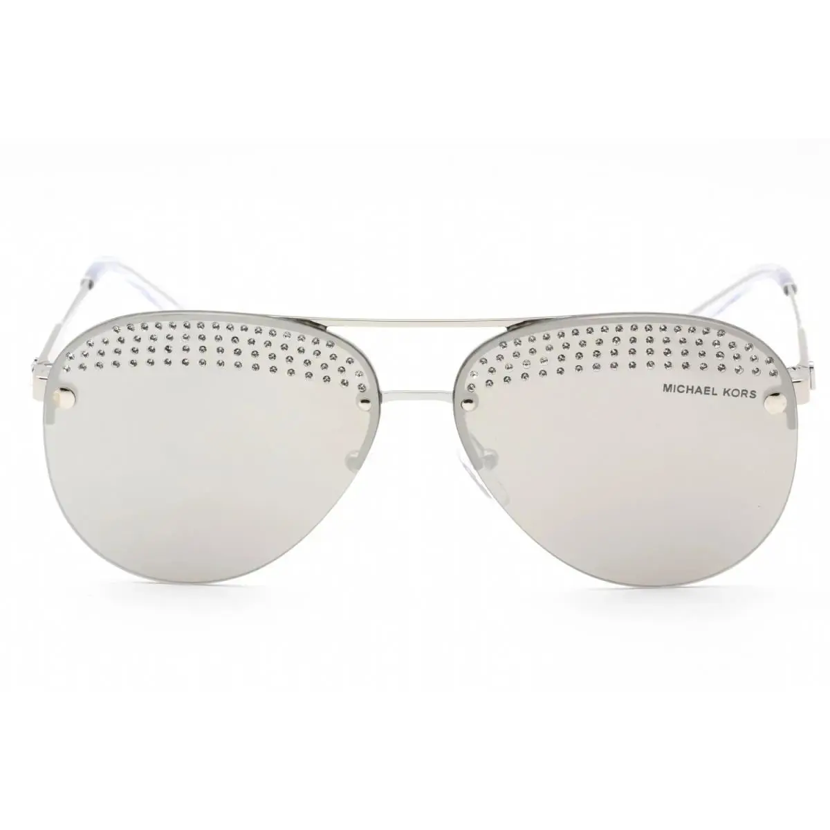 Michael Kors East Side Silver Frame Mirror Lens Crystals CZ Sunglasses 59MM 140