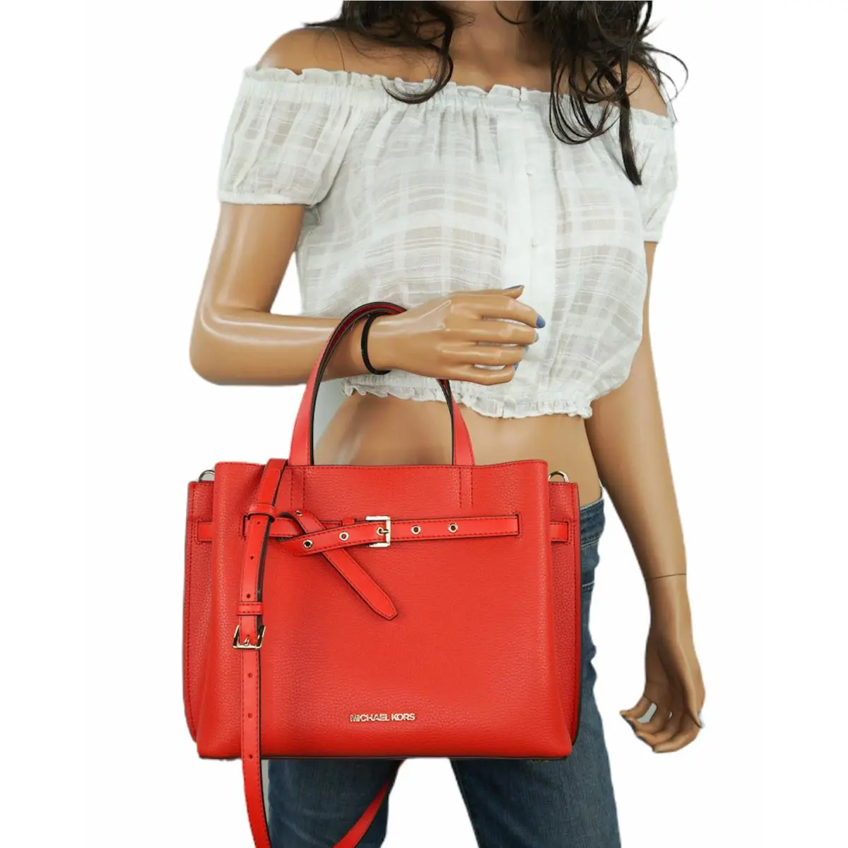 Michael Kors Emilia Large Satchel Shoulder Crossbody Bag Dark Sangria