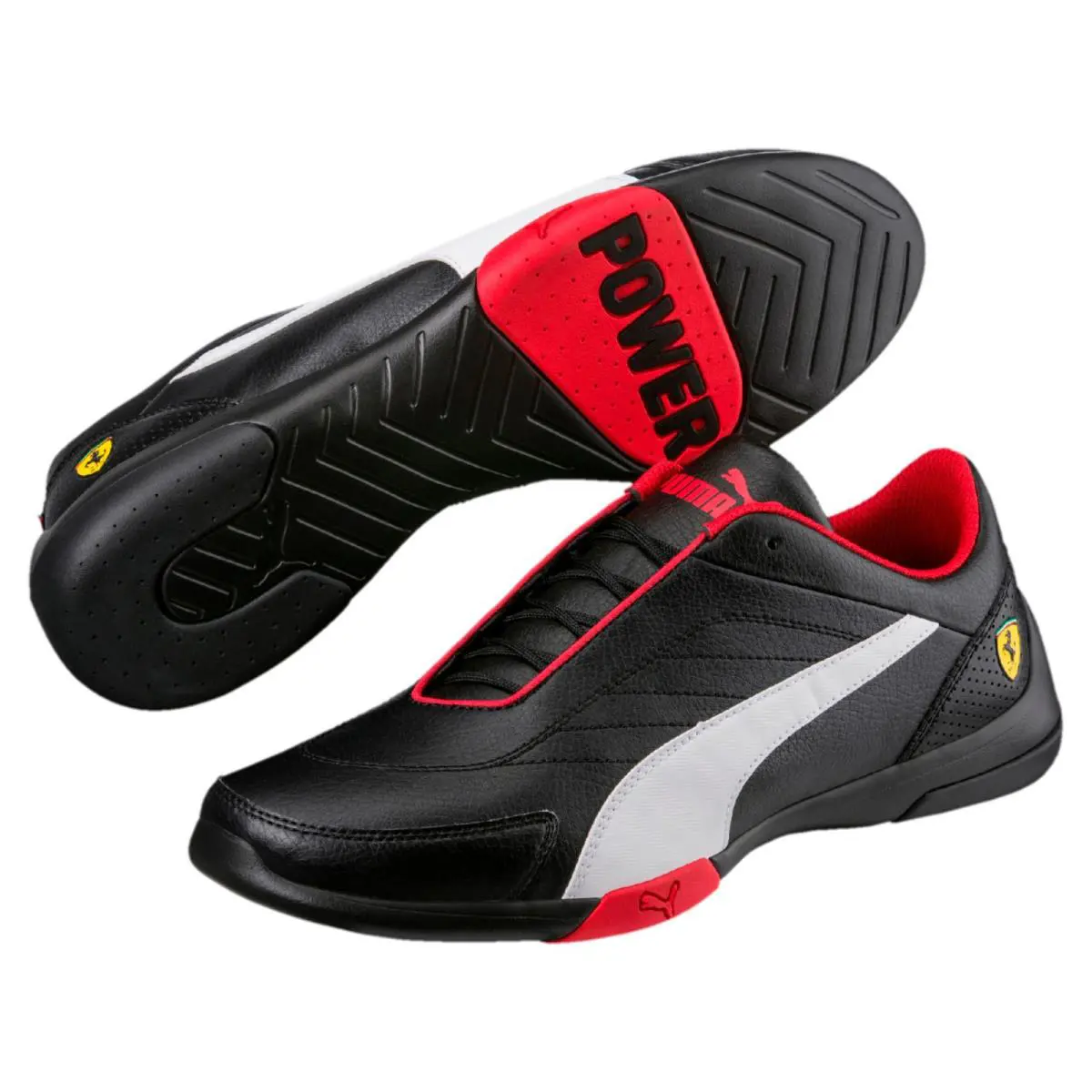 Mens Puma Ferrari Kart Cat Iii Sneakers Shoes Black White Red 306219-02 - Puma Black-Puma White