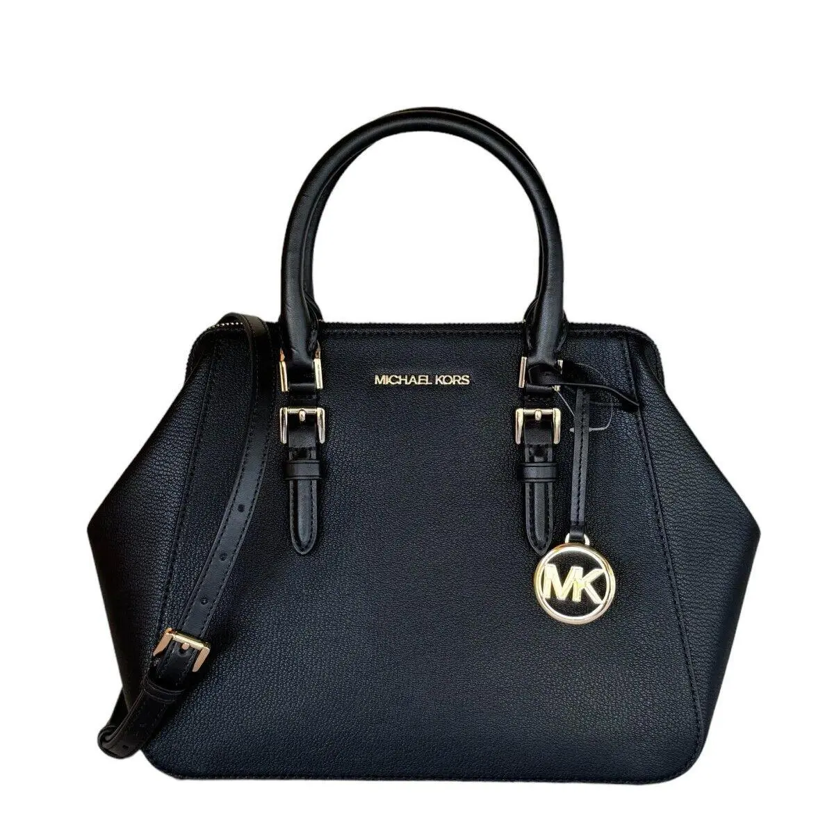 Charlotte Large Satchel Shoulder Leather Black/gold Toned Hardware by Michael Kors