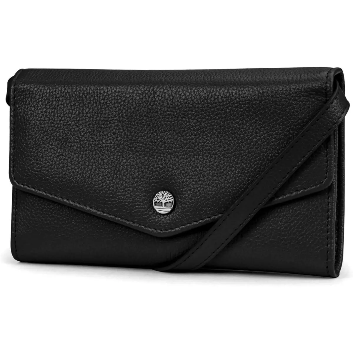 Women`s Rfid Leather Crossbody Wallet Phone Bag with Strap Black (Pebble) by Timberland