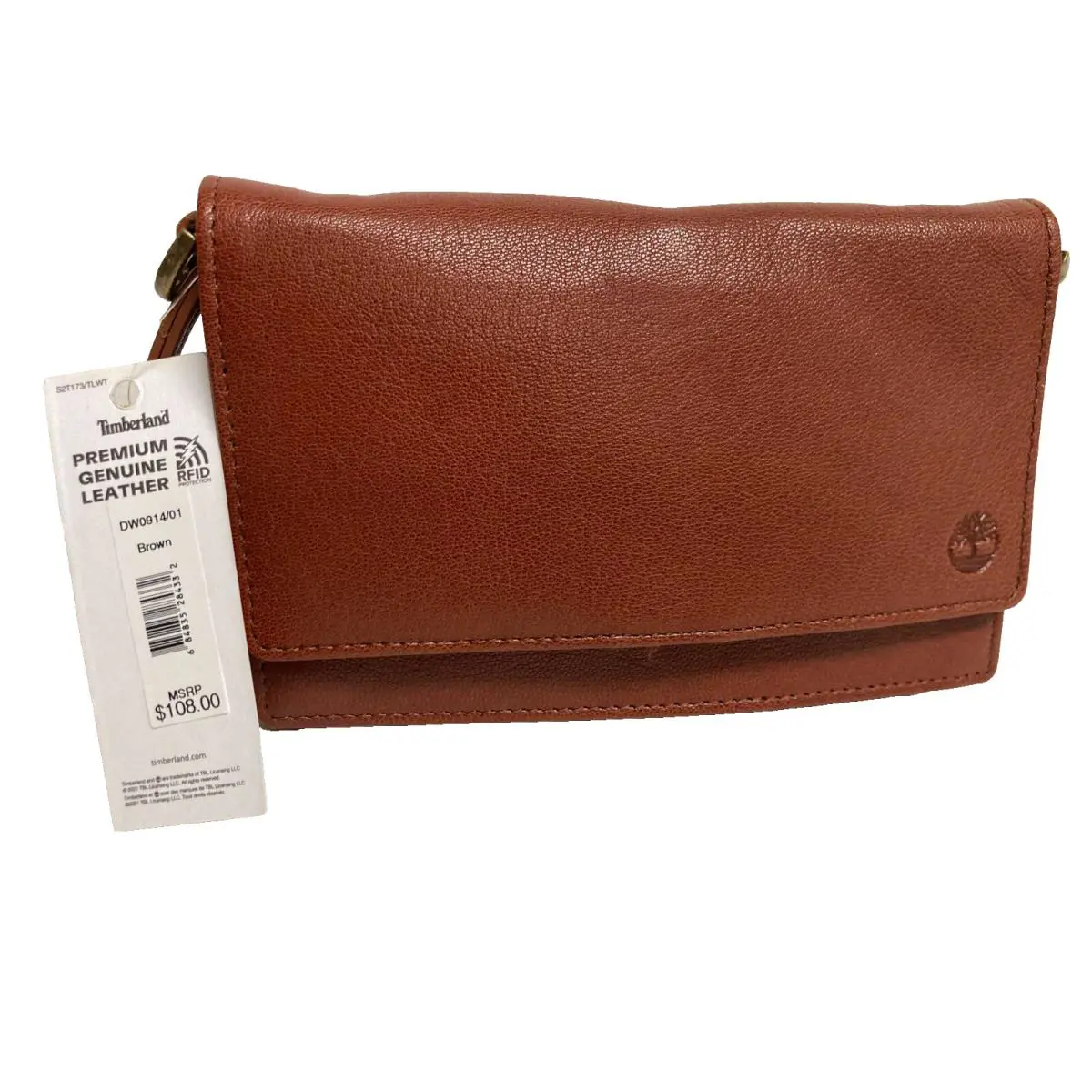 Timberland Brown Leather Wallet / Small Bag w/ Strap Rfid