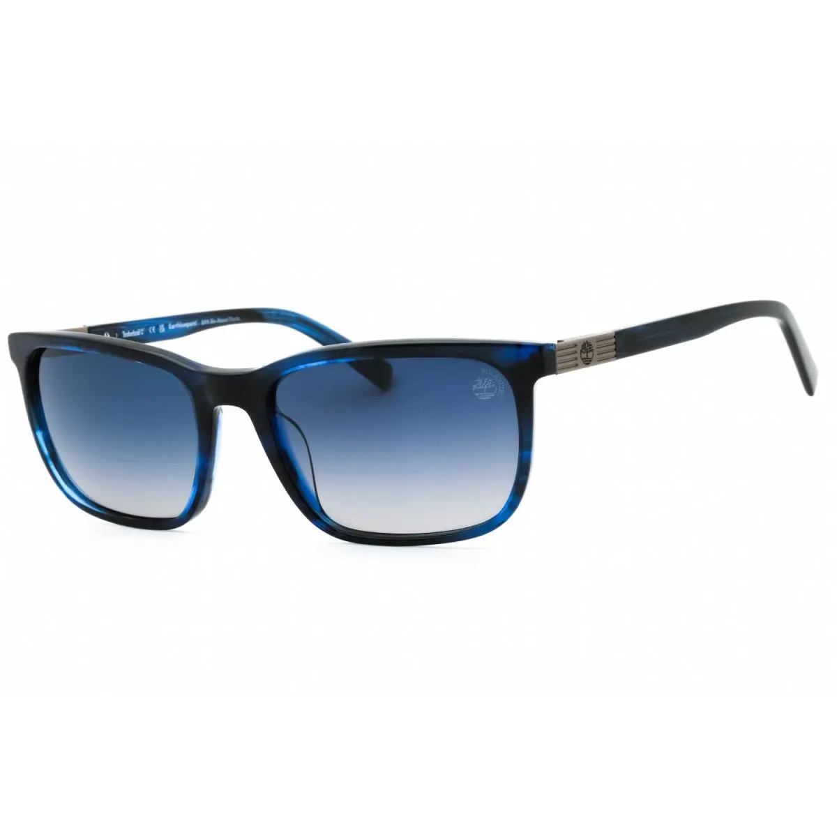 Timberland TB9318 90D Sunglasses Shiny Blue Frame Smoke Polarized Lenses 56mm