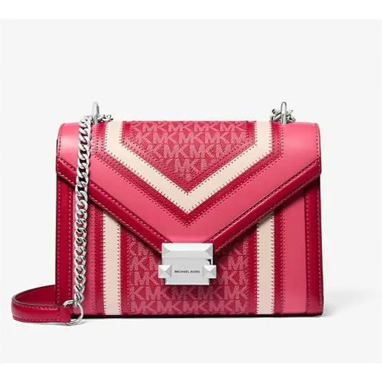 Michael Kors Whitney Medium Color-block Logo Shoulder Bag Dark Raspberry Multi
