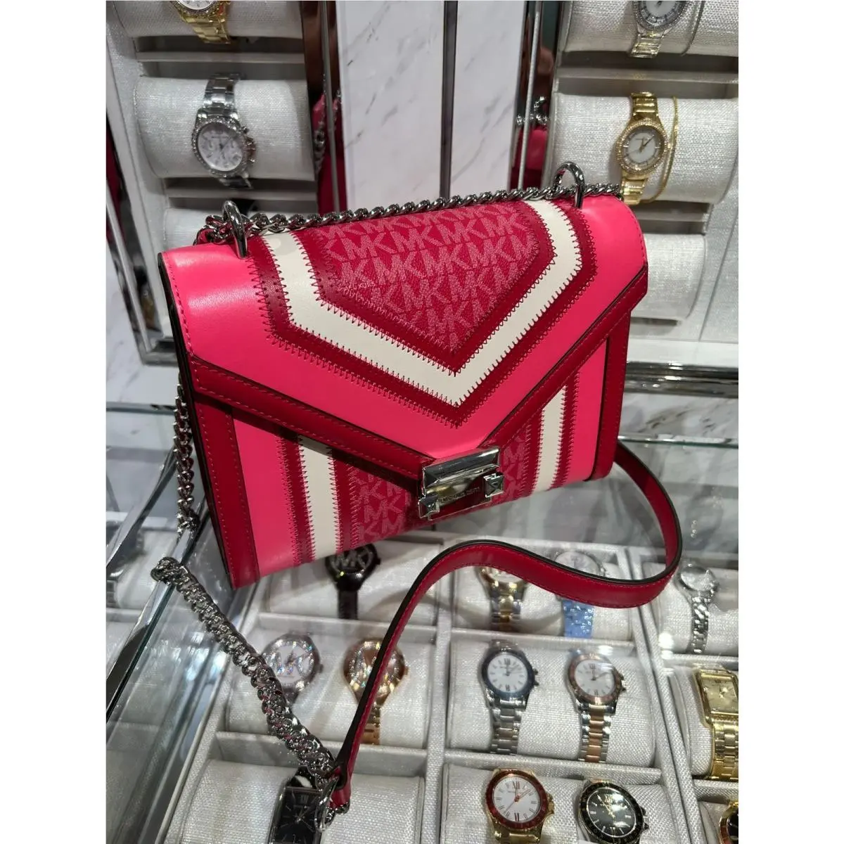 Michael Kors Whitney Medium Color-block Logo Shoulder Bag Dark Raspberry Multi