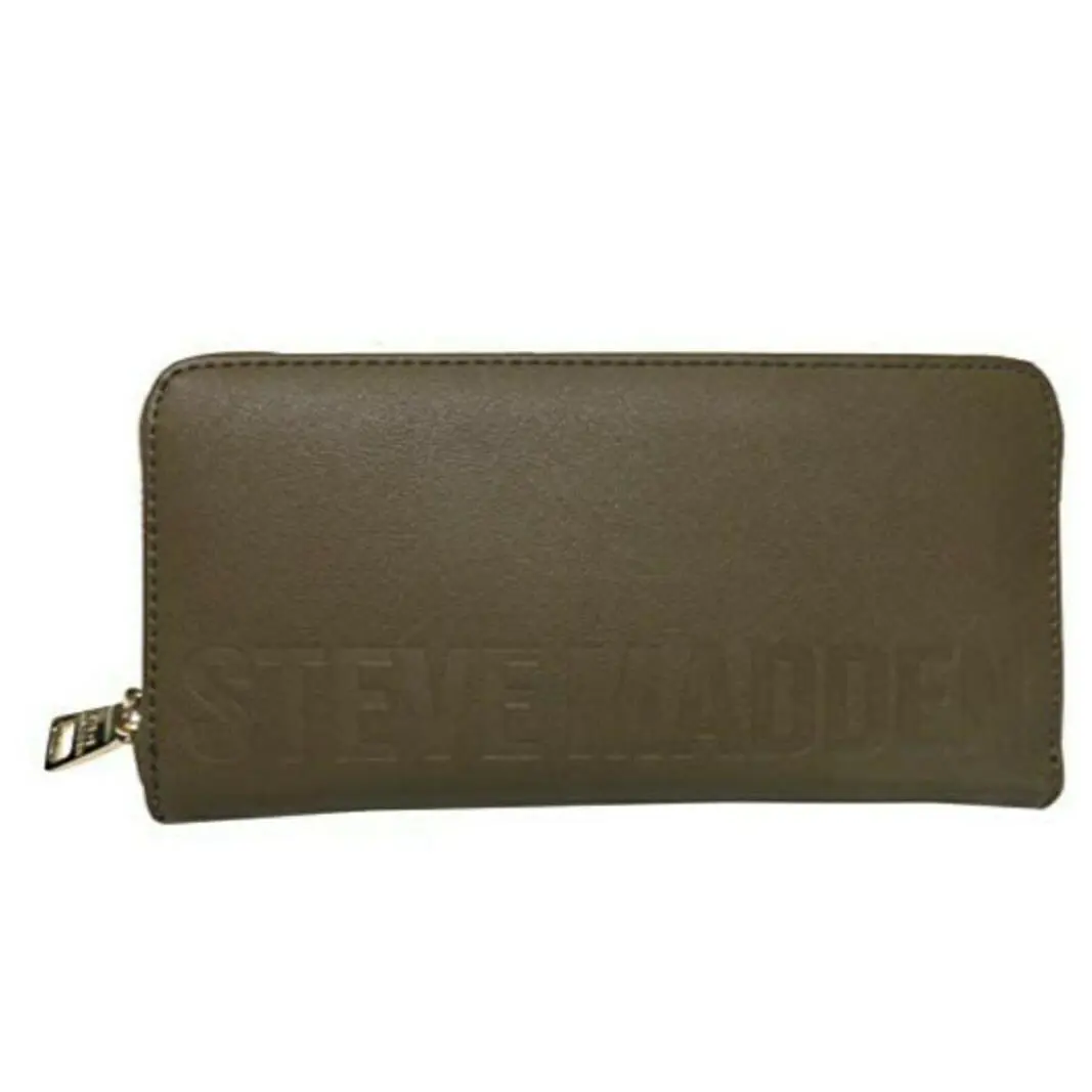 Women`s  Bottom Logo Zip Around Wallet Olive Gold Hardware by Steve Madden