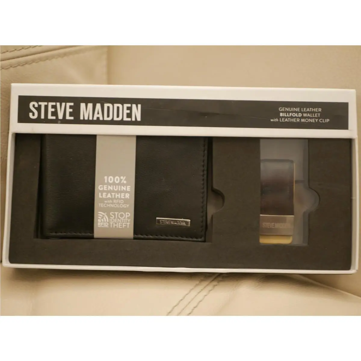 Men`s Black Steve Madden Billfold Wallet and Money Clip Leather Rfid