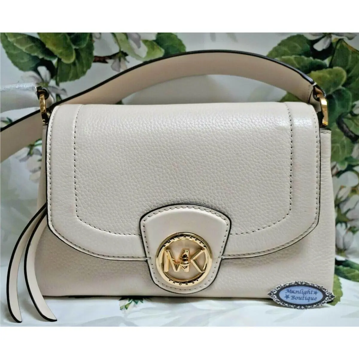 Michael Kors Bowery Crossbody Shoulder Bag In Light Cream Leather Gold Tone