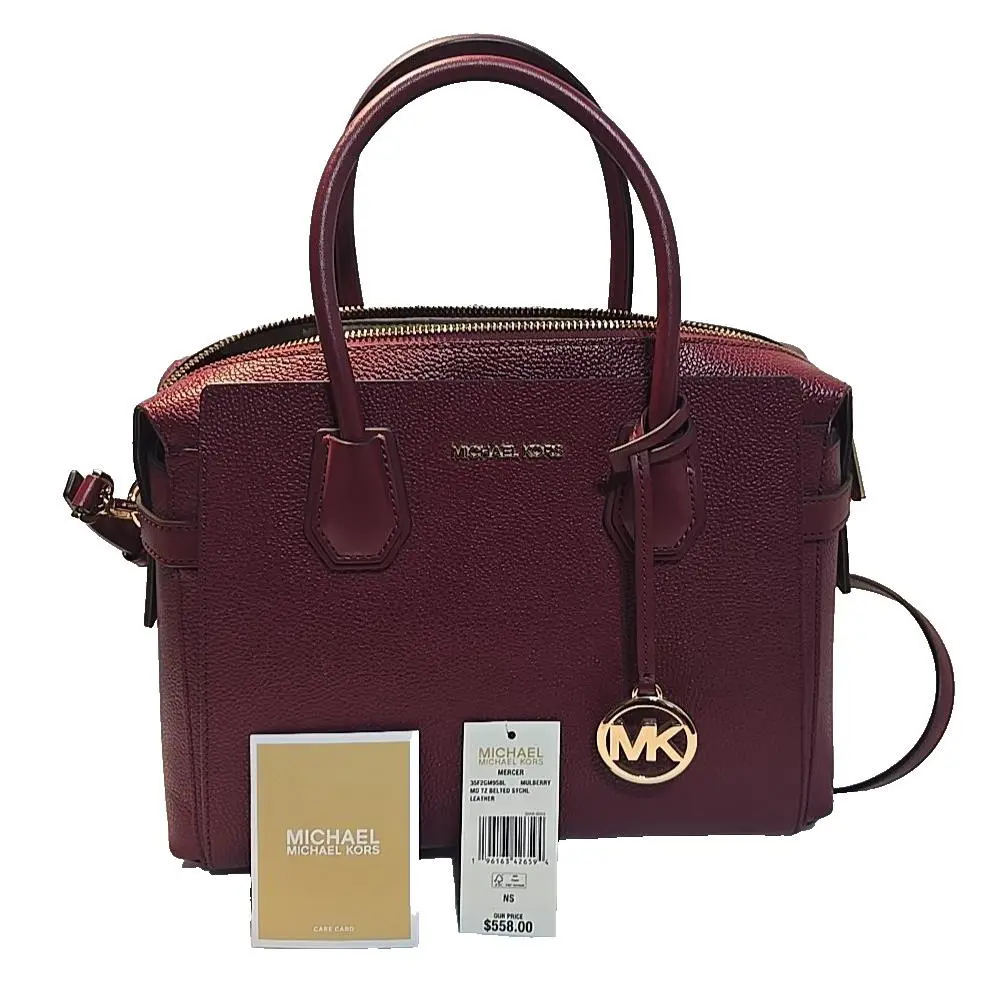 Michael Kors Mercer Medium Belted Satchel Shoulder Crossbody Bag Mulberry