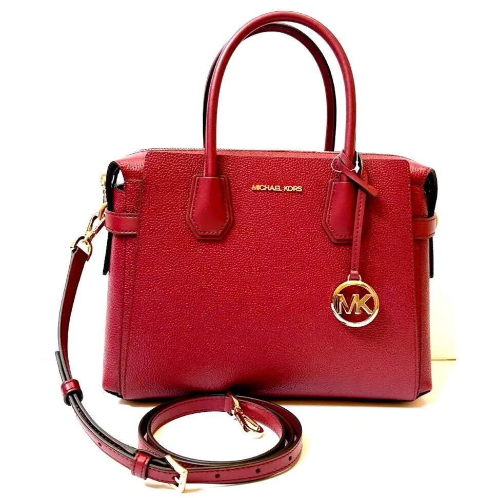 Mercer Medium Belted Satchel Shoulder Crossbody Bag Mulberry by Michael Kors