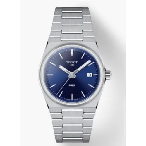 Tissot Prx 35mm Quartz Silver Stainless Steel Men`s Watch T1372101104100 - Dial: Blue, Band: Silver, Bezel: Silver
