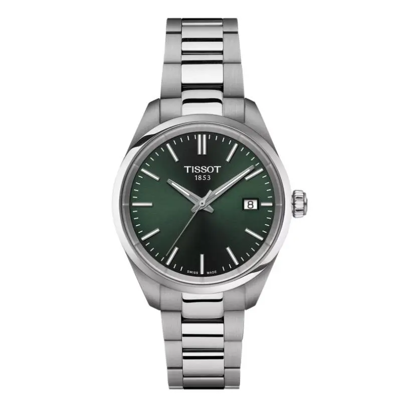 Tissot PR 100 Swiss Quartz Green Dial Grey Strap 34mm Men`s Watch T1502101109100