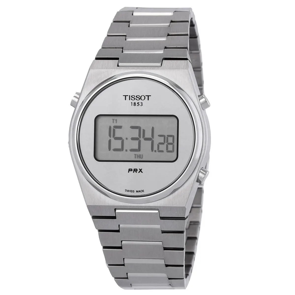 Tissot Unisex Prx Digital Quartz Silver Dial Watch - T1372631103000 - Dial: Digital, Band: Silver, Bezel: Silver