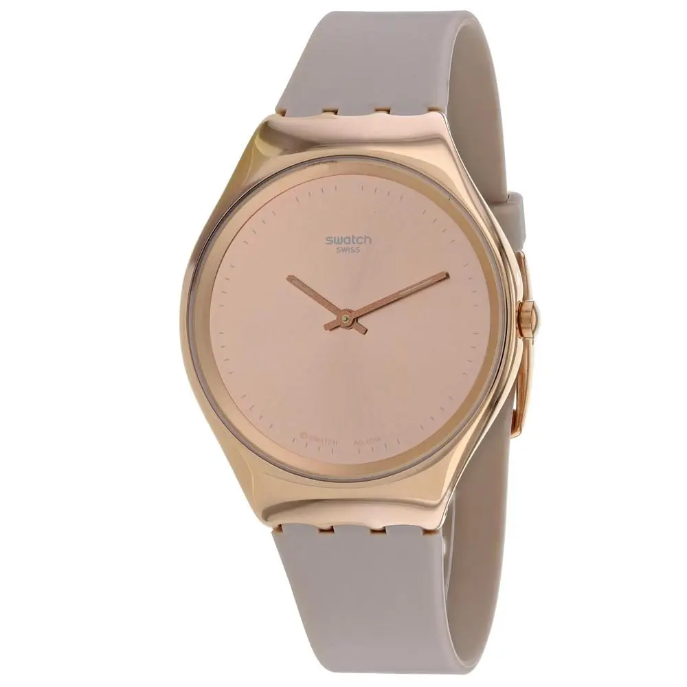 Tissot Swatch Women`s Brown Dial Watch - SYXG101 - Dial: Silver, Band: Gray, Bezel: Silver