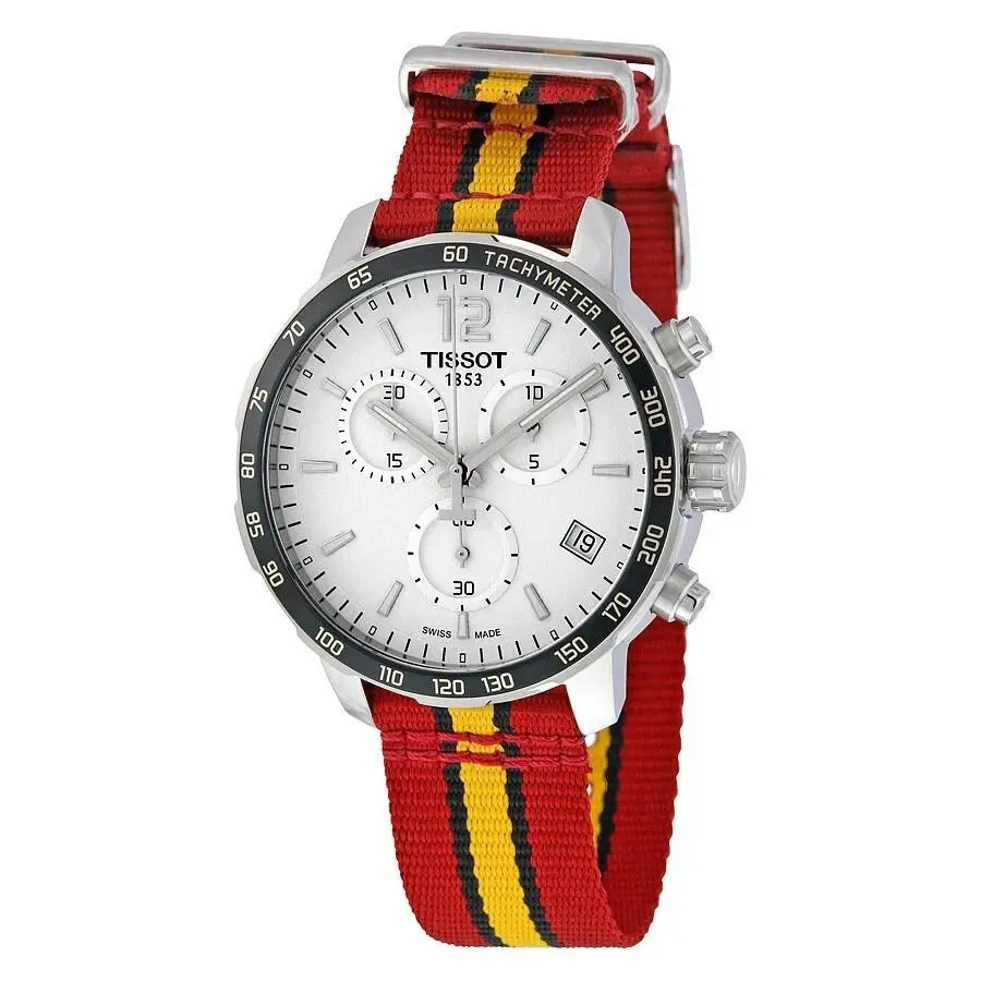 Tissot Quickster Miami Heat Nba Special Edition Men`s Watch - Dial: Silver, Band: Red, Black, Yellow, Bezel: Silver