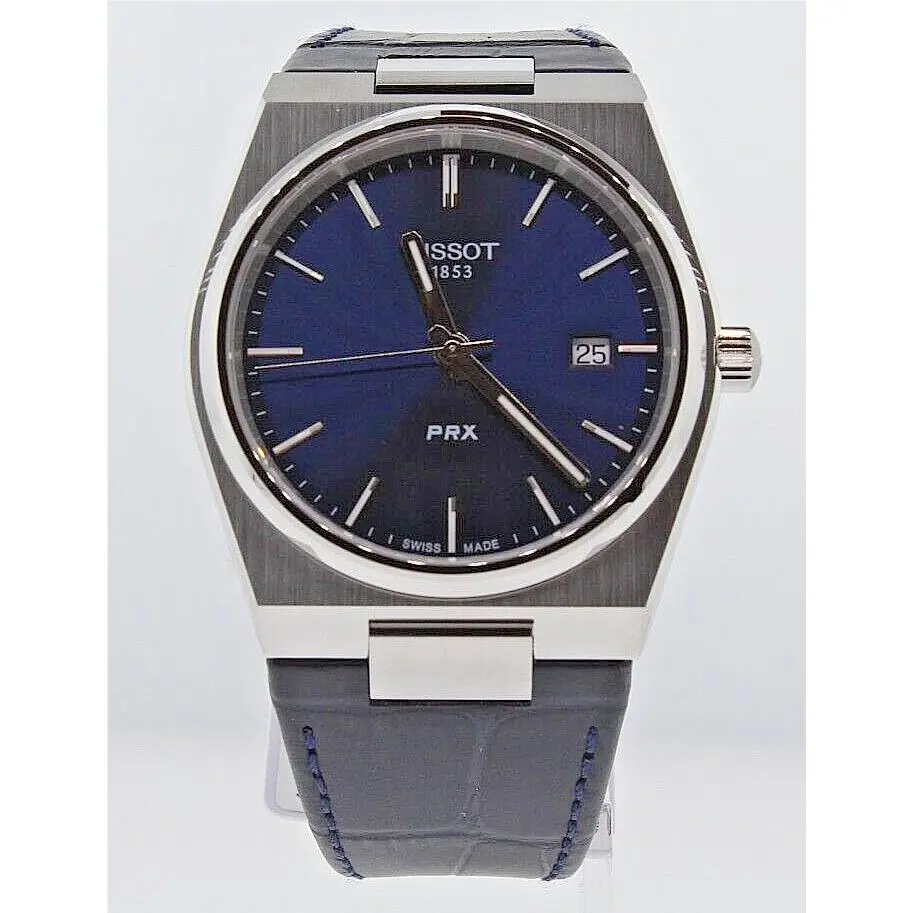 Tissot Prx Swiss Quartz Blue Dial Leather Strap Men`s Watch T137.410.16.041.00 - Dial: Blue, Band: Blue, Bezel: Silver