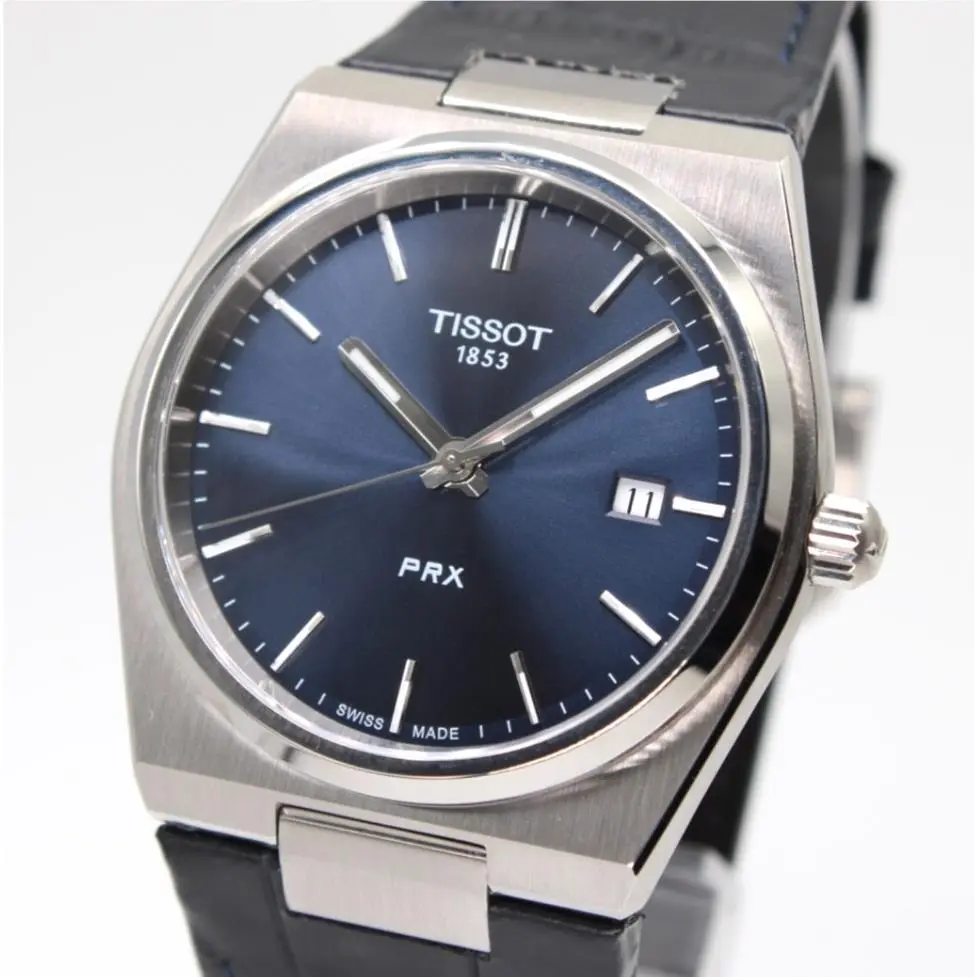 Tissot Prx T137.410.16.041.00 Blue Dial Dark Blue Strap Men`s Watch 40mm - Dial: Blue, Band: Dark Blue, Bezel: Silver