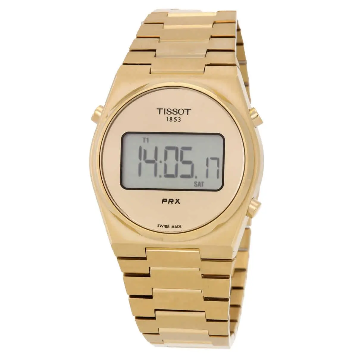 Tissot Prx Digital Quartz Gold Dial Men`s Watch T1372633302000 - Dial: Champagne, Band: Gold, Bezel: Gold