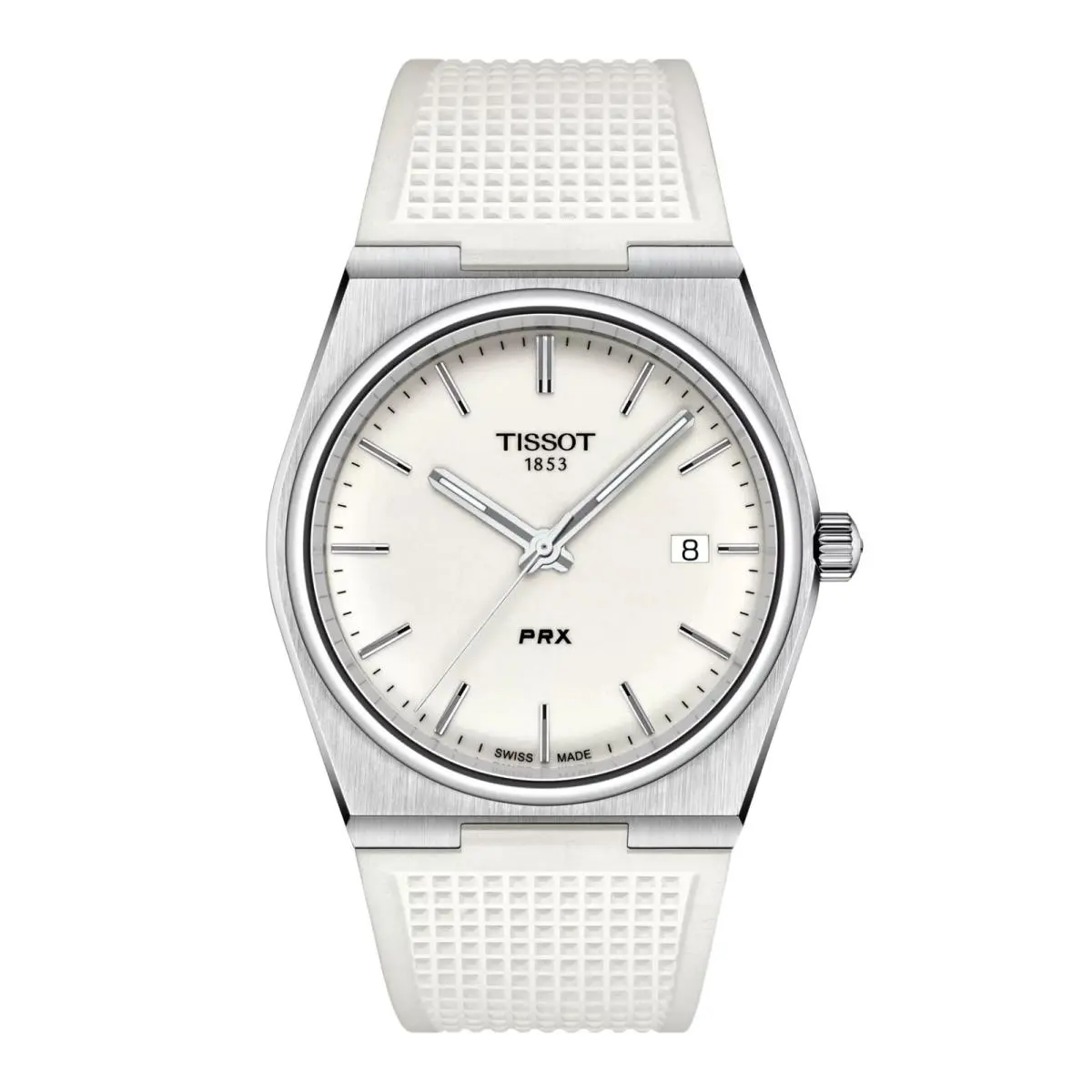 Tissot Prx T137.410.17.011.00 40 mm Steel White Rubber Quartz Men`s Watch - Dial: White, Band: White, Bezel: Silver