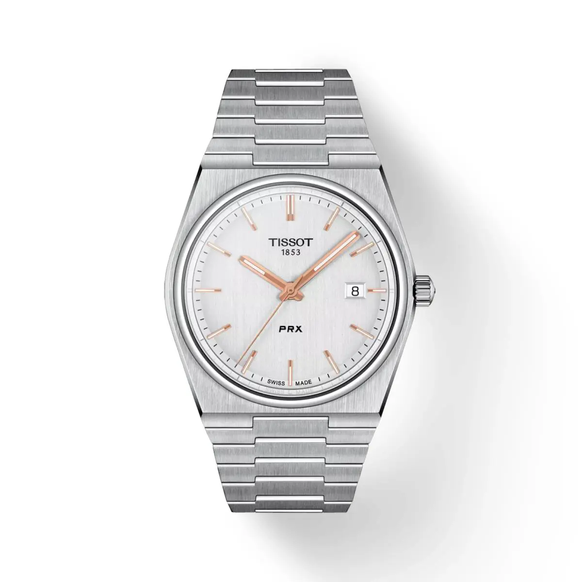 Tissot Prx 40mm Silver Rose Gold Dial Mens Swiss Quartz Watch T1374101103100 - Dial: Silver, Band: Silver, Bezel: Silver