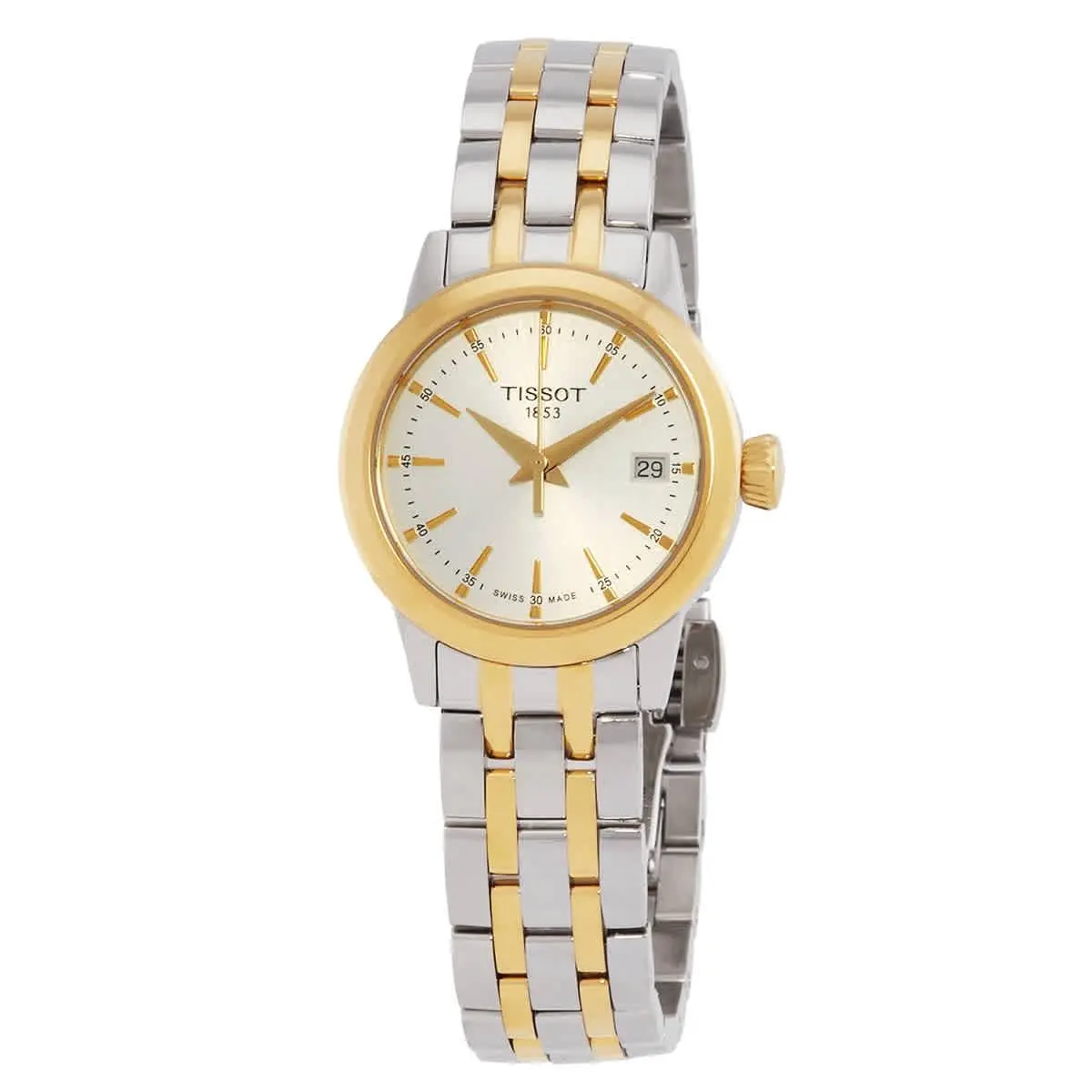 Tissot Classic Dream Quartz Silver Dial Two-tone Ladies Watch T1292102203100 - Dial: Silver, Band: Gold, Gray, Bezel: Gold