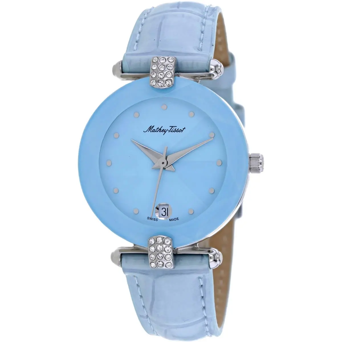 Mathey Tissot Women`s Watch Pyramide Quartz Blue Dial Leather Strap P318M