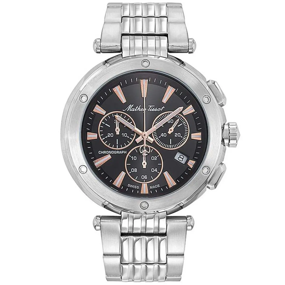 Mathey Tissot Men`s Neptune Chrono Black Dial Watch - H912CHRRN - Dial: Black, Band: Silver