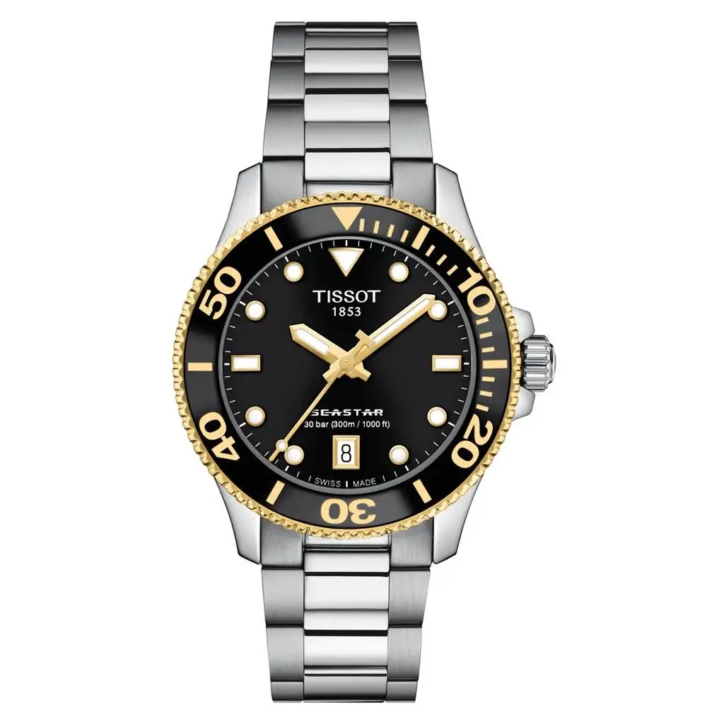 Seastar Quartz Black Dial Stainless Steel Watch T120.210.21.051.00 by Tissot