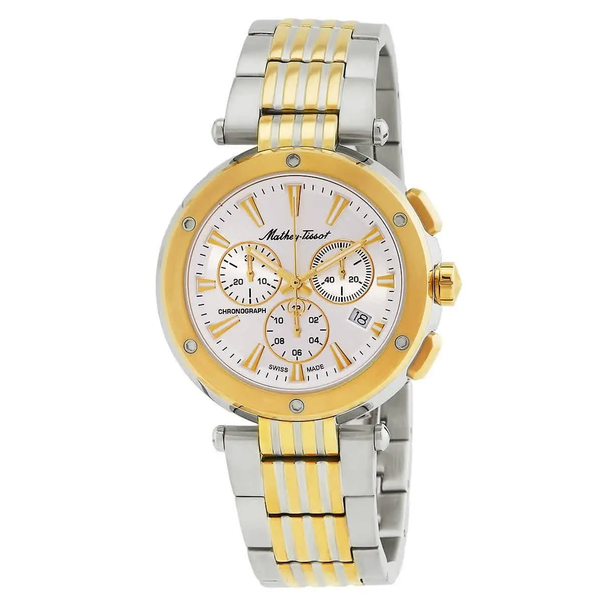 Mathey-tissot Neptune Chrono Chronograph Quartz Silver Dial Men`s Watch H912CHBI - Dial: Silver-tone, Band: Two-tone (Silver-tone and Yellow Gold-tone), Bezel: Silver-tone