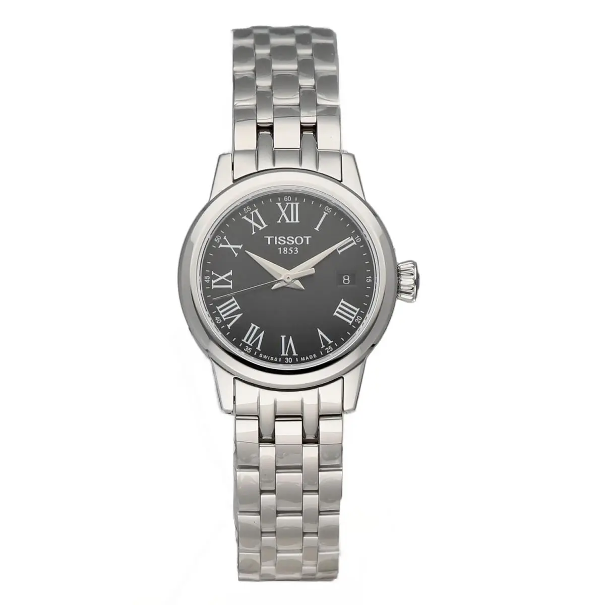 Tissot T129.210.11.053.00 Classic Dream Black Roman Steel Quartz Women`s Watch - Dial: Black, Band: Silver, Bezel: Silver