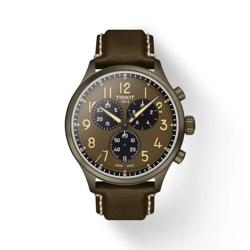 Tissot Chronograph XL Khaki Dial Quartz Men`s Watch T1166173609200 - Dial: Brown, Band: Brown, Bezel: Brown