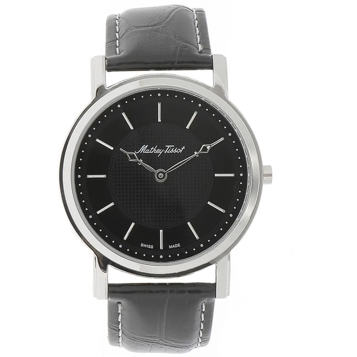 Mathey Tissot Men`s Watch City Steel Case Black Dial Leather Strap H611252AN