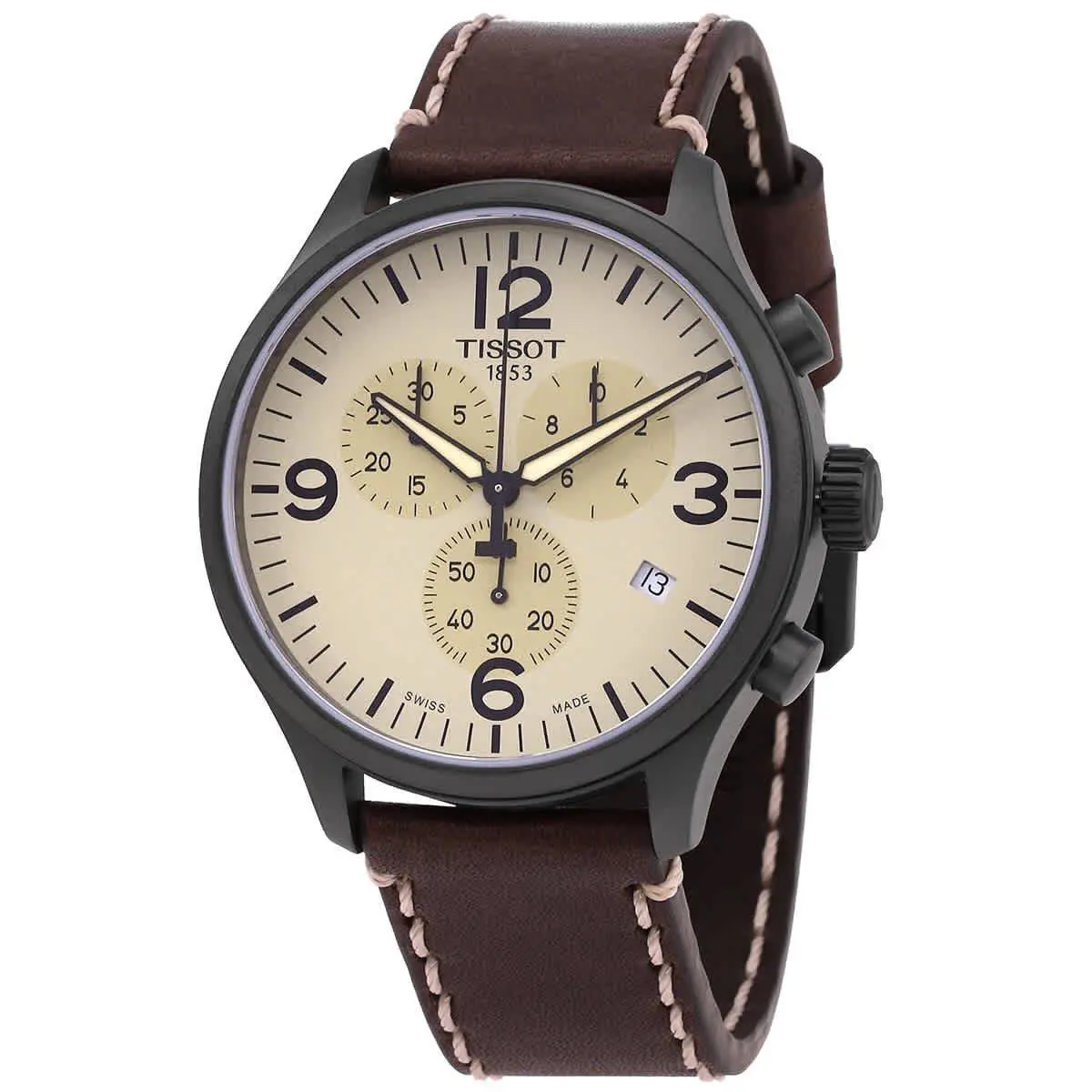 Tissot Chrono XL Beige Dial Brown Leather Strap Men`s Watch T116.617.36.267.00 - Dial: Beige, Band: Brown