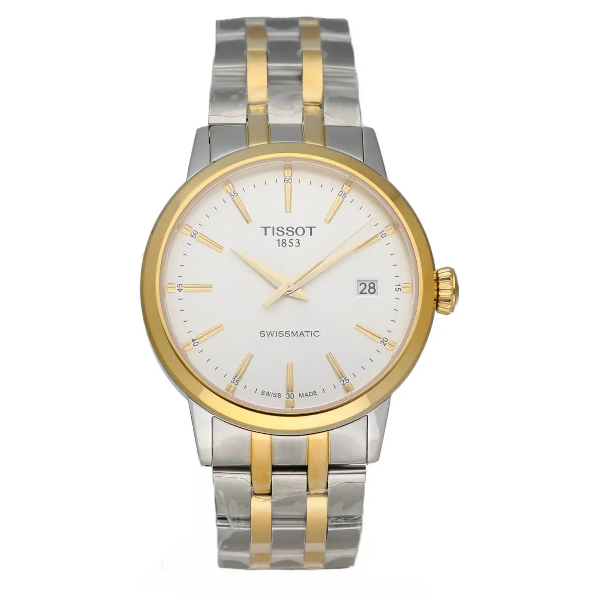 Tissot T129.407.22.031.01 Classic Dream Two Tone Steel 42 Automatic Men`s Watch - Dial: Silver, Band: Gold, Multicolor, Silver, Bezel: Gold