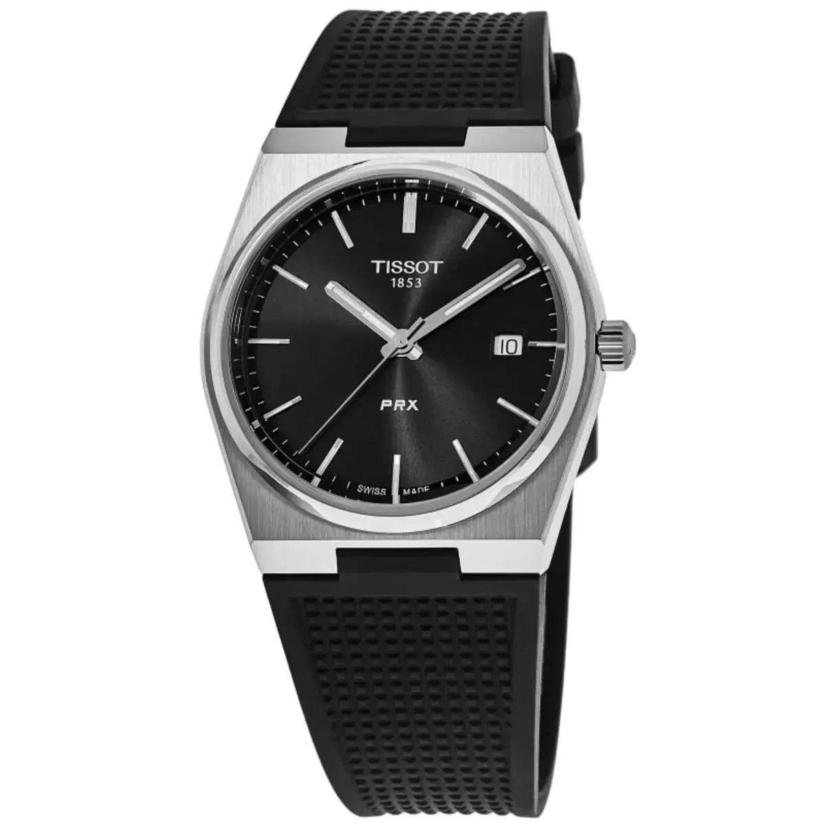Tissot Prx Black Dial Rubber Strap 40mm Mens Quartz Watch T1374101705100 - Dial: Black