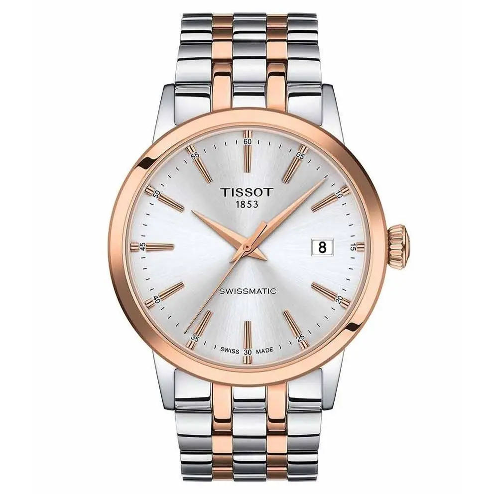 Tissot Classic Dream Swissmatic Silver Dial Rose Gold Two-tone Men`s Watch - Dial: Silver, Band: Silver, Pink, Bezel: Pink