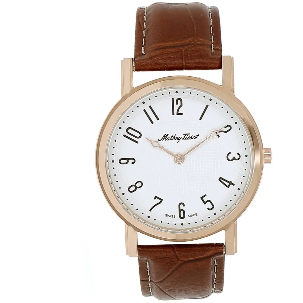 Mathey Tissot Men`s Watch City Rose Gold Case White Dial Brown Strap H611252PG