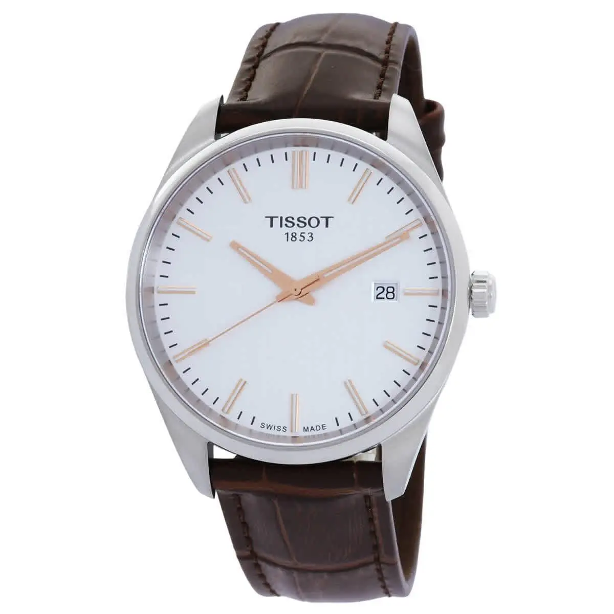 Tissot PR 100 Quartz Silver Dial Men`s Watch T1504101603100 - Dial: Silver, Band: Brown, Bezel: Silver