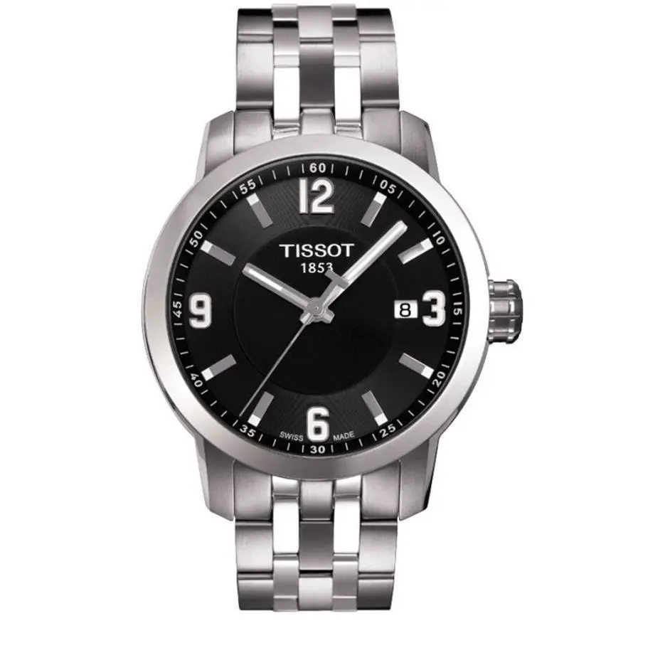 Tissot Men`s PRC200 Stainless Steel Black Dial 200M Watch T055.410.11.057.00 - Dial: Black, Band: Silver, Bezel: Silver