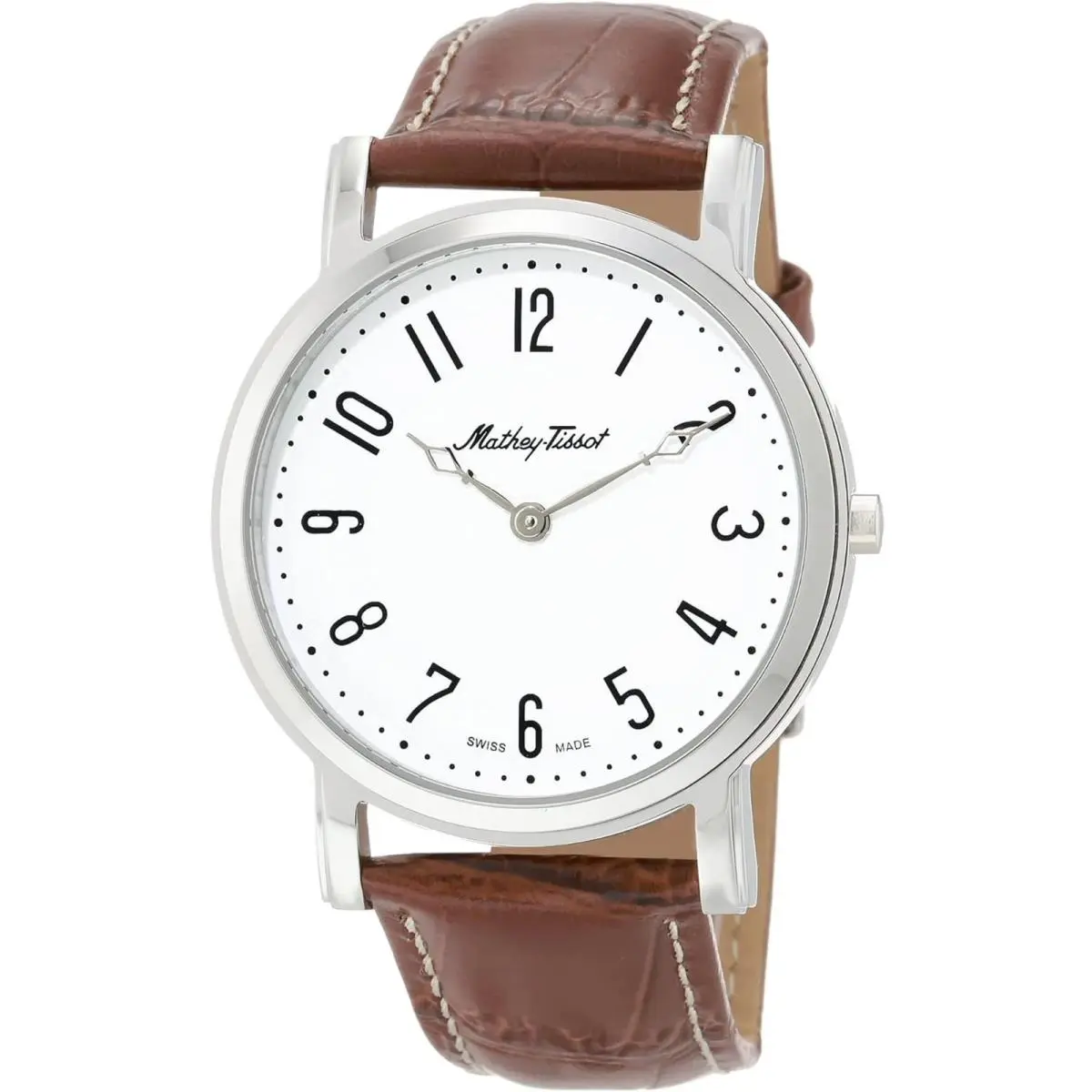 Mathey Tissot Men`s Watch City Quartz White Dial Brown Leather Strap H611252AG