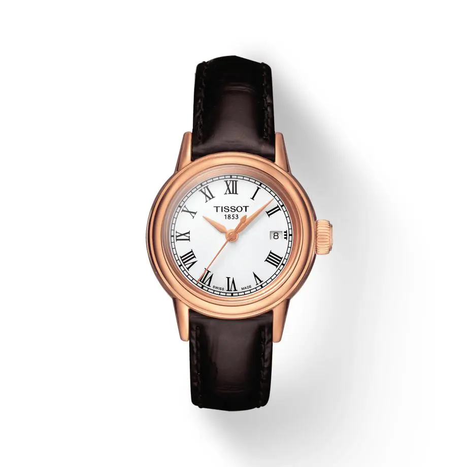 Tissot Carson Lady Rose Gold Pvd Case Ladies Watch T085.210.36.013.00 - Dial: White, Band: Brown, Bezel: Rose Gold