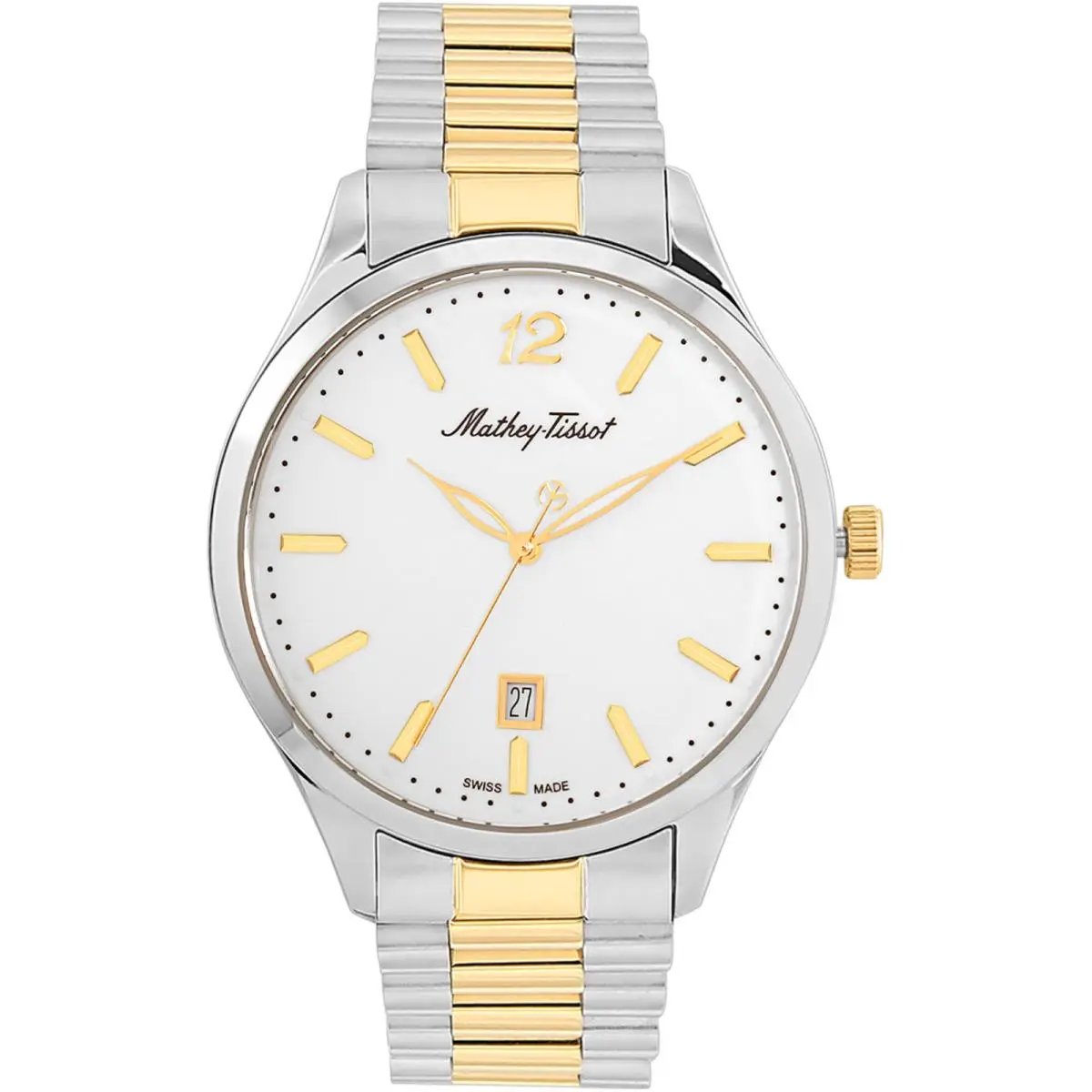 Mathey Tissot Men`s Watch Urban White Dial Two Tone Steel Bracelet H411MBI