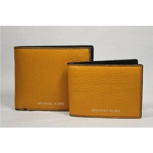 Michael Kors Cooper Pebbled Yellow Leather Billfold Wallet 3-in-1 36F9LCOF2L F