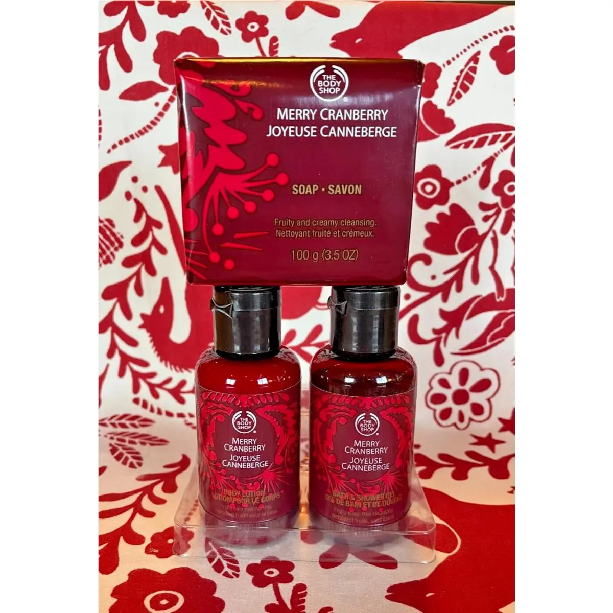 The Body Shop Merry Cranberry Gift Set W/lotion Shower Gel Soap Rare