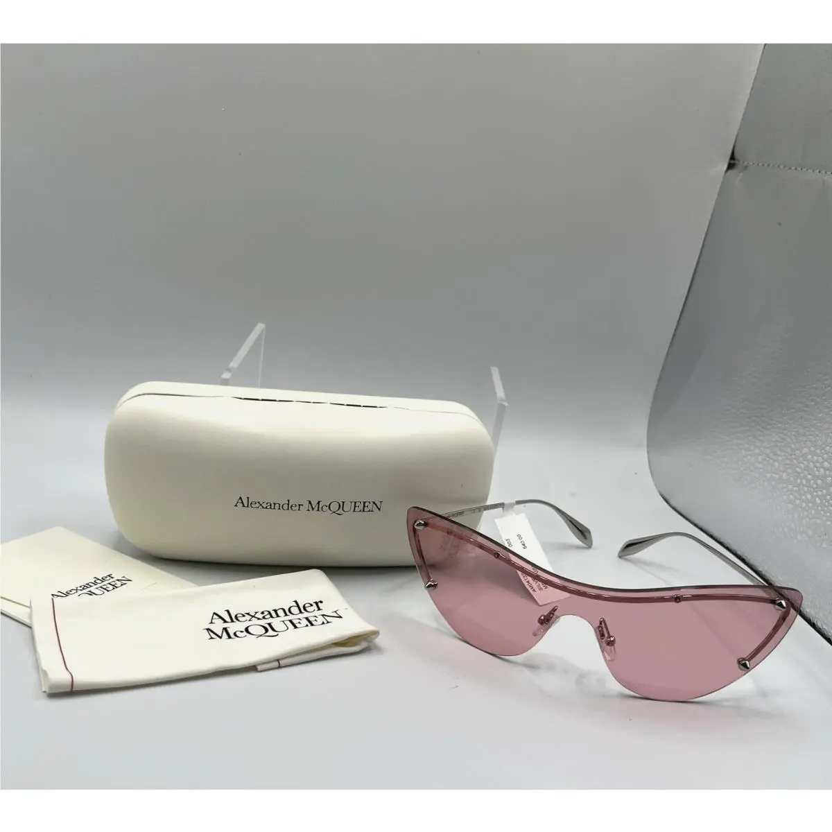 Alexander Mcqueen Studded Shield Cat Eye Sunglasses AM0413S - Pink -new w/ Case