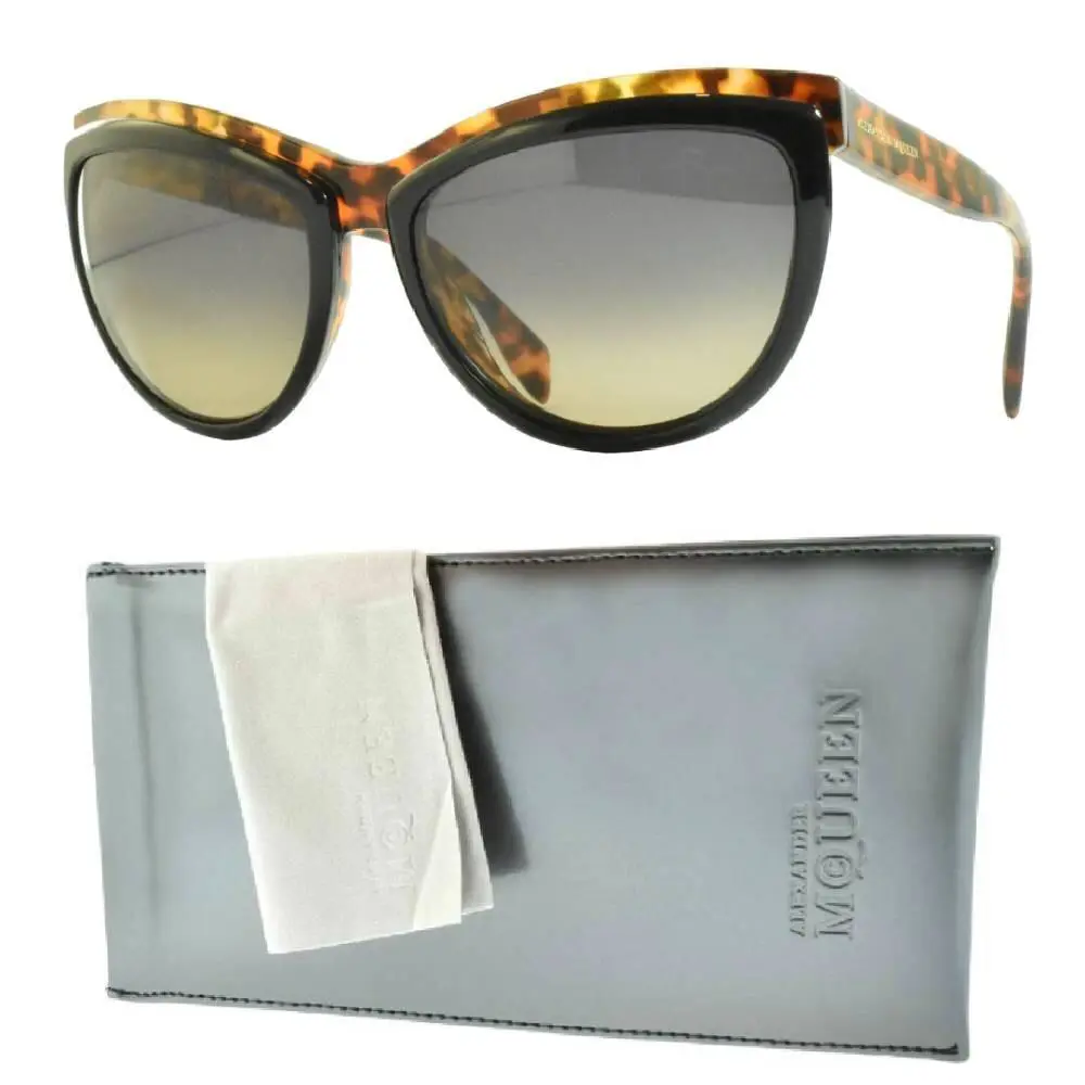 Alexander Mcqueen Amq 4247/S Women`s Full Rim Havana Black Cat Eye Sunglasses by Alexander McQueen