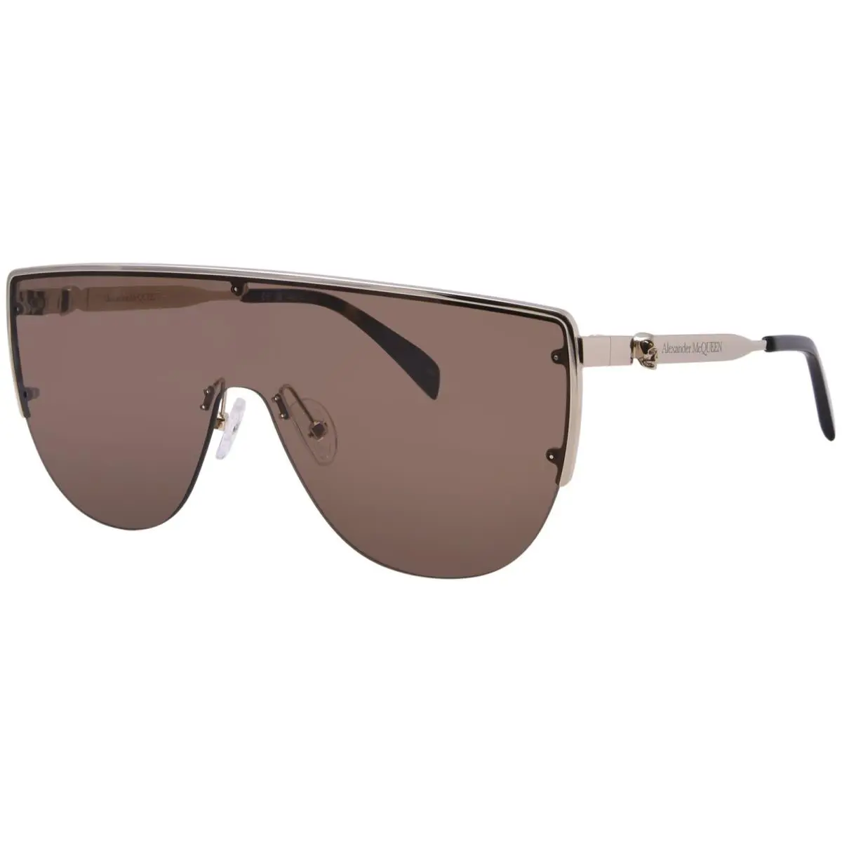 Alexander Mcqueen AM0457S 002 Sunglasses Men`s Gold/brown/brown Shield 99mm