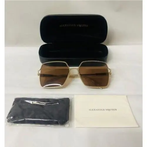 Alexander Mcqueen AM0219SA Sunglasses in Gold/brown 59-17-140- IN Case