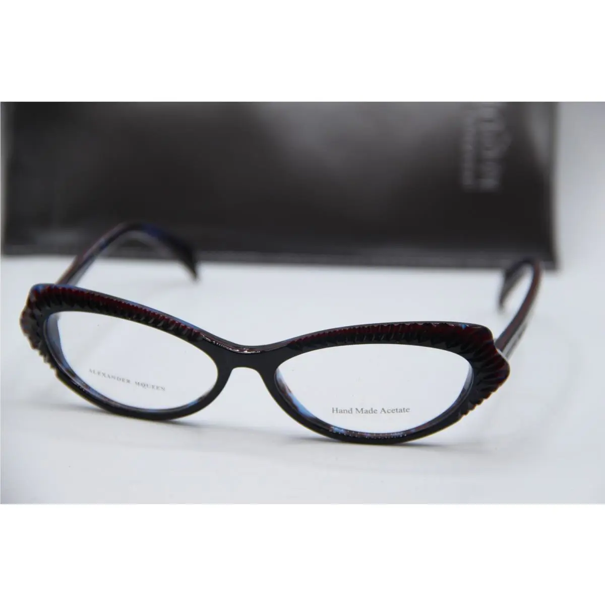 Alexander Mcqueen Amq 4199 K65 Burgundy Blue Black Eyeglasses W/case 53-15