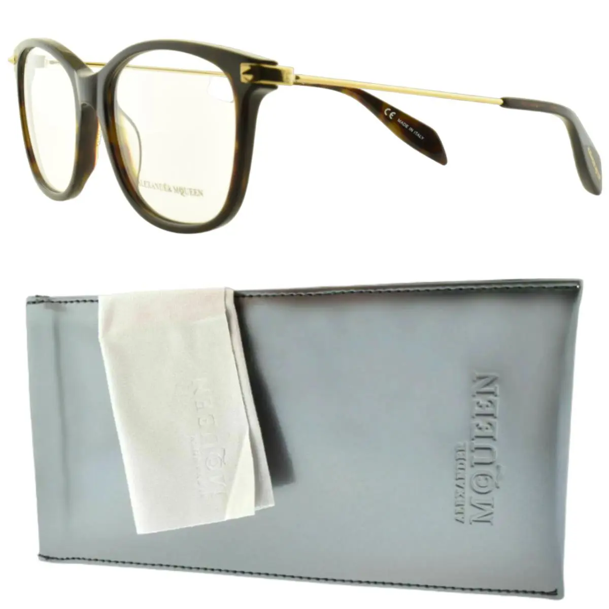 Alexander Mcqueen AM 0094O 004 Tortoiseshell Square Full Rim Unisex Optical by Alexander McQueen